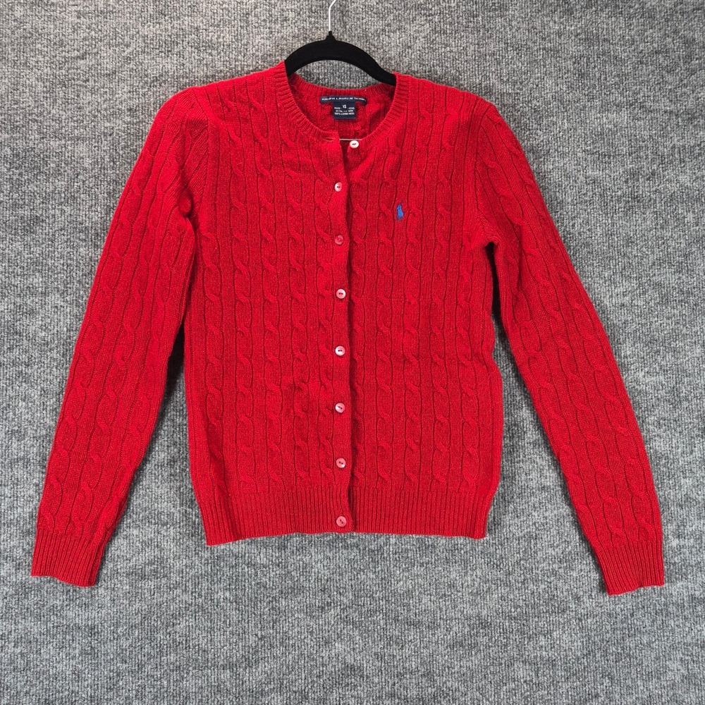 Ralph Lauren Sport Cable Knit Lambswool Cardigan Women's XS Red
